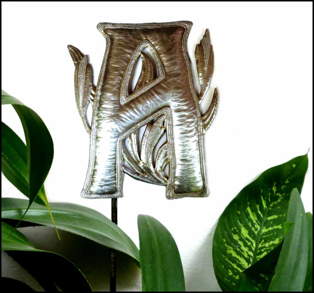 Metal Initial Plant Stick - Metal Letter - Monogram Garden Art - Steel Drum - 12"